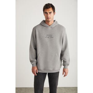 GRIMELANGE Ralph Men's Hooded Fleece Oversize Fit Graymelange Sweatshirt