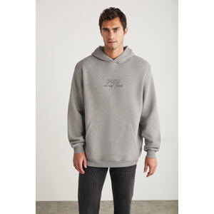 GRIMELANGE Ralph Men's Hooded Fleece Oversize Fit Graymelange Sweatshirt