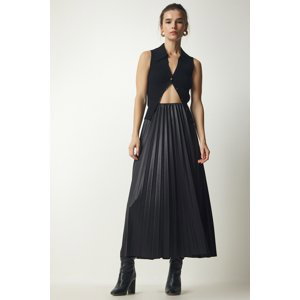 Happiness İstanbul Women's Black Pleated Long Skirt