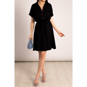 armonika Women's Black Short Sleeve Shirt Dress with Elastic Waist