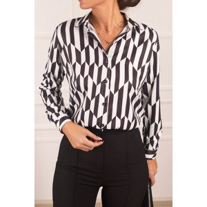 armonika Women's Black and White Patterned Long Sleeve Shirt
