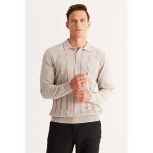 AC&Co / Altınyıldız Classics Men's Beige Melange Slim Fit Slim Fit Polo Neck Cotton Patterned Knitwear Sweater