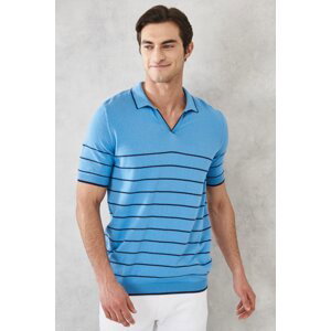AC&Co / Altınyıldız Classics pánske modré námornícke štandardné prispôsobenie pravidelný strih 100% bavlnené polo golierové pleteniny tričko.