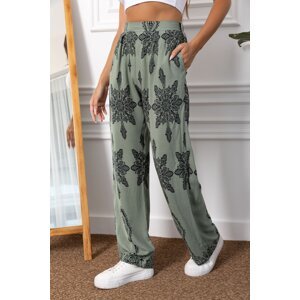 armonika Women's Green Patterned Wide Leg Pants