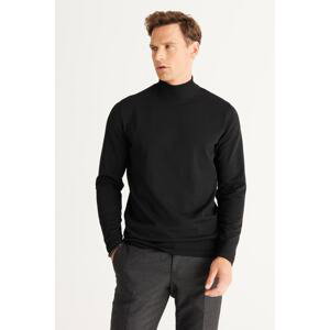 ALTINYILDIZ CLASSICS Men's Black Standard Fit Normal Cut Half Turtleneck Knitwear Sweater.