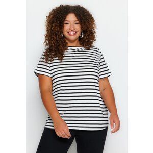 Trendyol Curve Black and White Striped Boat Neck Knitted T-shirt