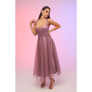 Carmen Lavender Tie Back Silvery Tulle Midi Engagement Dress