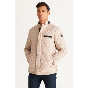 ALTINYILDIZ CLASSICS Men's Beige Standard Fit Regular Fit High Neck Quilted Patterned Coat