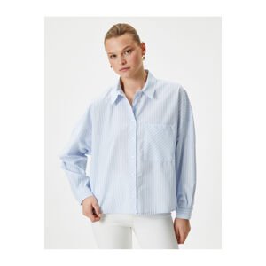 Koton Oversize Poplin Shirt Pocket Detailed Buttoned Long Sleeve