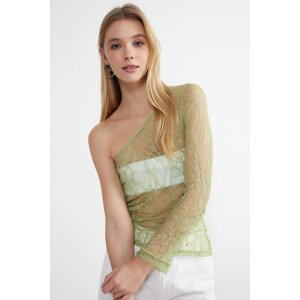 Trendyol Green Lace One Sleeve Fitted/Slippery Knitted Blouse