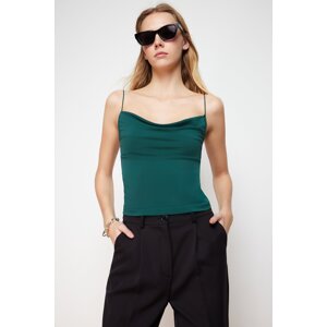 Trendyol Emerald Green Fitted/Slippery Turndown Collar Flexible Knitted Blouse