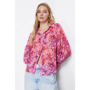 Trendyol Pink Floral Balloon Sleeve Chiffon Woven Shirt