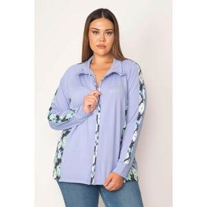 Şans Women's Blue Front Zippered Sports Jacket with Side Cups and Sleeves Detailed with Pockets