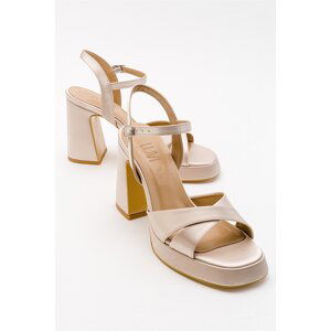 LuviShoes Women's Lello Beige Satin Heeled Shoes