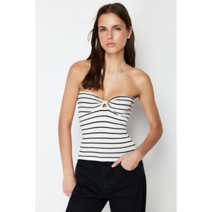 Trendyol Black Striped Strapless Fitted/Slippery Knitted Blouse