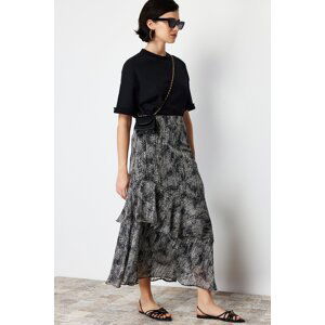 Trendyol Black Animal Pattern Lined Woven Skirt