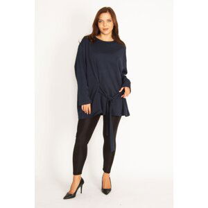 Şans Women's Plus Size Navy Blue Front Tie Laced Sweatshirt