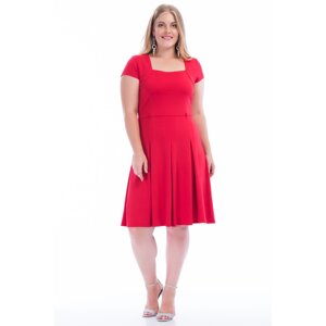 Şans Women's Plus Size Red Waist Pleated Dress