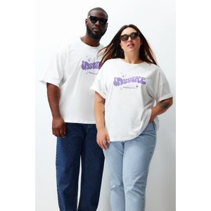 Trendyol Curve Ecru Unisex Oversize Comfortable 100% Cotton Couple Knitted T-Shirt