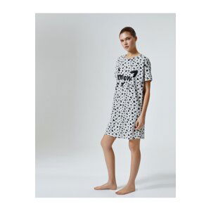 Koton Short Sleeve Nightgown Cat Printed Crew Neck