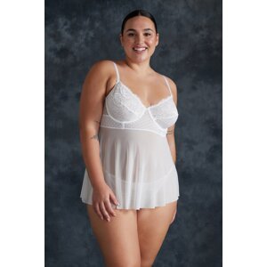 Trendyol Curve White High Waist Underwire Babydoll & Thong Set