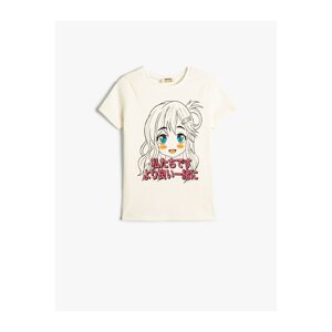 Koton Anime Printed Crop T-Shirt Short Sleeve Cotton