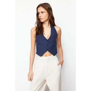 Trendyol Indigo Halter Gathered Back Cotton Linen Woven Blouse