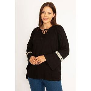 Şans Women's Plus Size Black Lace Detailed Blouse