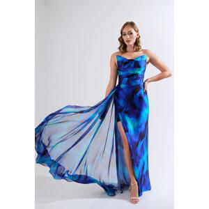 Carmen Saxe Blue Cat Ear Long Satin Evening Dress