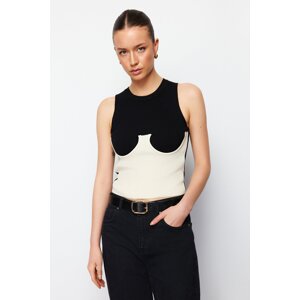 Trendyol Black Bodice Detailed Color Block Knitwear Blouse