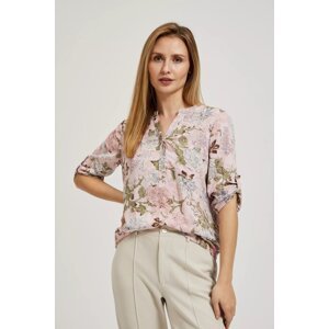 Women's blouse MOODO - light pink, floral pattern