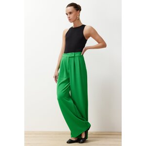 Trendyol Green Belt Velcro High Waist Pleated Wide Leg Trousers