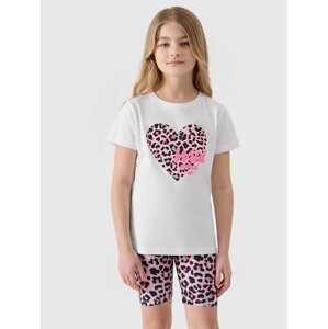 Girls' T-shirt with 4F print - white