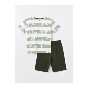 LC Waikiki Crew Neck Printed Short Sleeve Boys' Shorts Pajamas Set