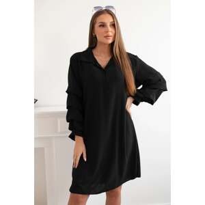 Oversize dress with ruffle sleeves, black
