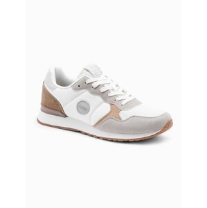 Ombre Men's shoes sneakers with combined materials and mesh - white and brown
