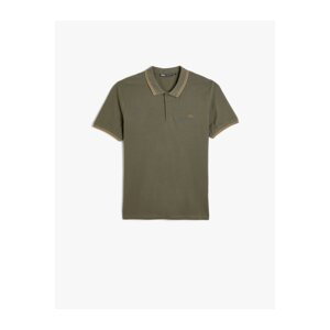 Koton Polo Neck T-Shirt Buttoned Short Sleeves Slogan Piping
