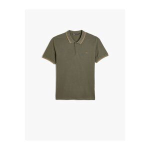 Koton Polo Neck T-Shirt Buttoned Short Sleeves Slogan Piping