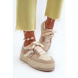 Women's platform sneakers made of eco leather, beige moun