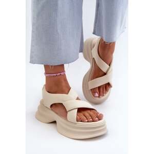 Women's leather sandals with chunky soles, light beige GOE