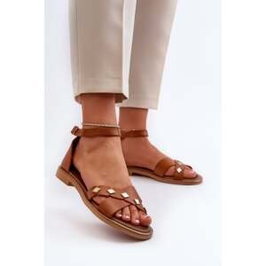 Zazoo women's flat leather sandals, brown