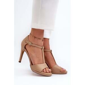 Women's high-heeled sandals made of eco leather, beige giftia