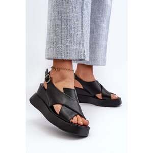 Women's eco-leather platform sandals with wedges, black Vaiara