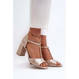 High-heeled suede sandals with rhinestones, gold Aniya