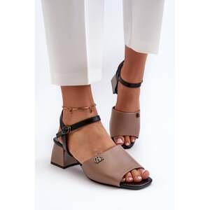 Elegant women's sandals made of eco-leather on the block, beige Vattima
