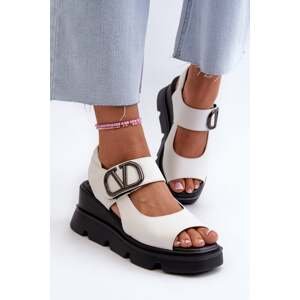 Women's wedge and platform sandals made of eco leather, white triaola