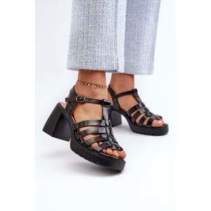 Women's patent leather sandals with high heels, Black Aninifer