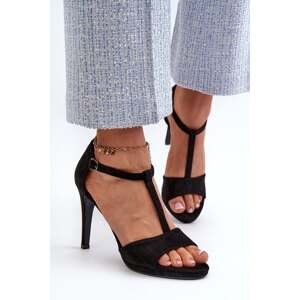 Women's high-heeled sandals made of eco-friendly suede, black obdaria