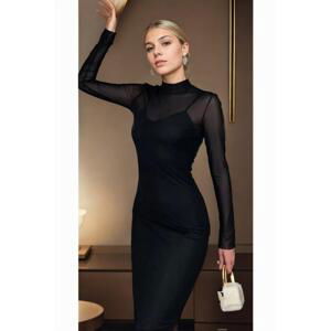 Z2277 Dewberry Womens Black Lined Half Turtleneck Dress-BLACK