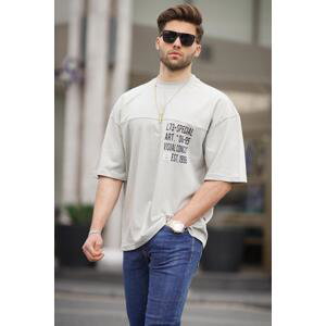Madmext Painted Gray Oversize Printed Men's T-Shirt 6193